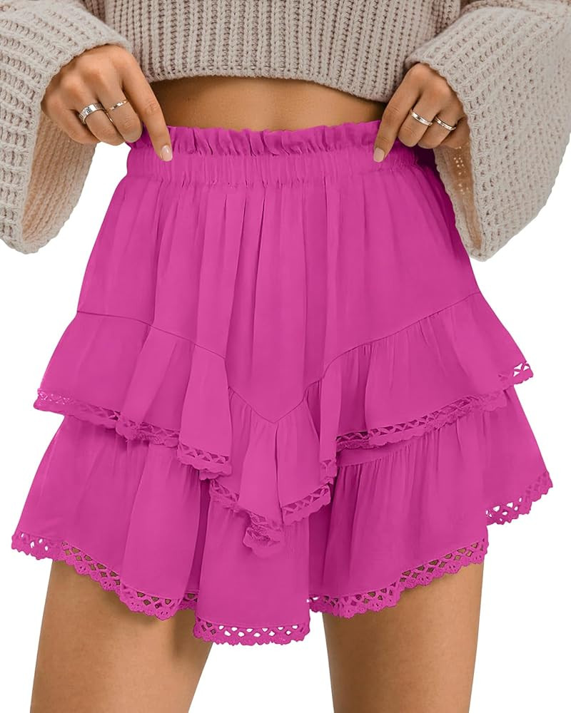 TARSE Womens Flowy Shorts High Waist Pleated Mini Skirts Casual Boho Ruffle Tiered Skorts Cute Ve... | Amazon (US)