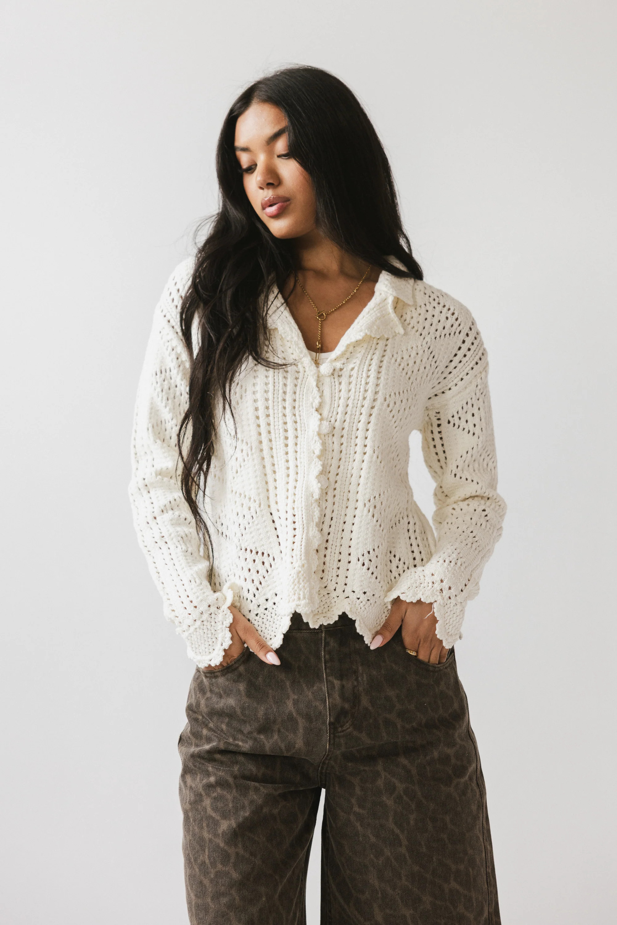 Mary Crochet Cardigan in Off White | Böhme US