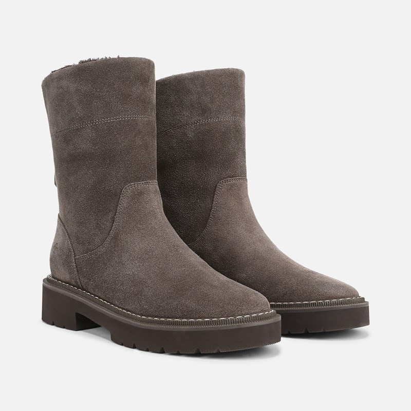 Naturalizer Sense Weather Resistant Ankle Bootie Boots, Taupe Grey Suede Leather, 12.0W Almond Toe | Naturalizer