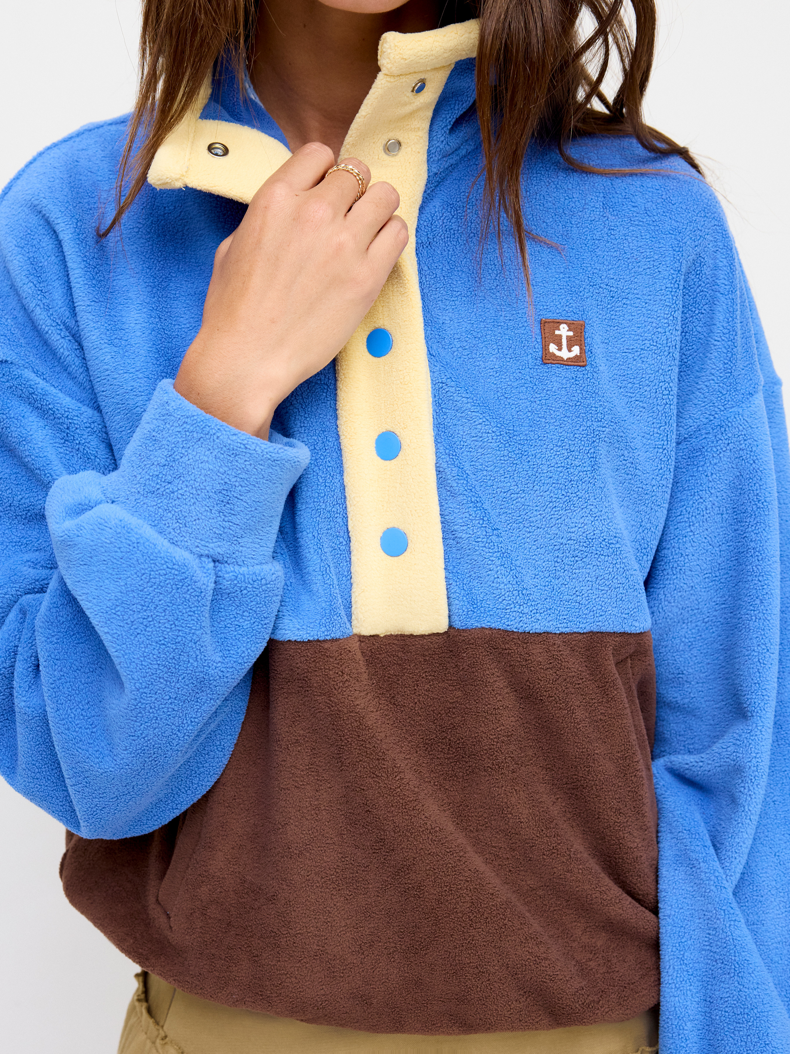 Faux Fur Faux Fur Stand Collar Colorblock Drawstring Oversized Sweatshirt For Daily Casual | Cider