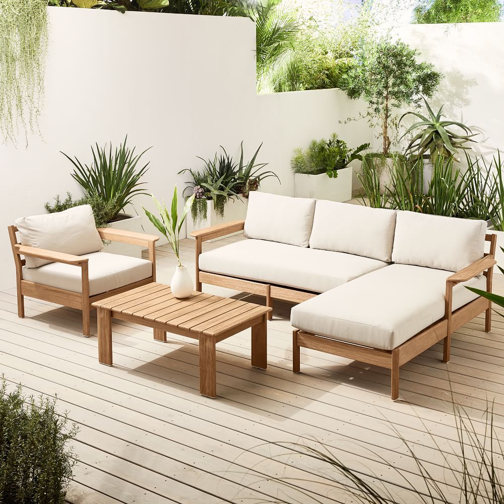 Playa Outdoor 92&quot; Reversible Sectional, Lounge Chair &amp; Coffee Table Set | West Elm (US)