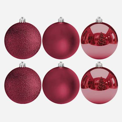 6-Count Burgundy Mix Shatterproof Ornaments, 100mm | At Home