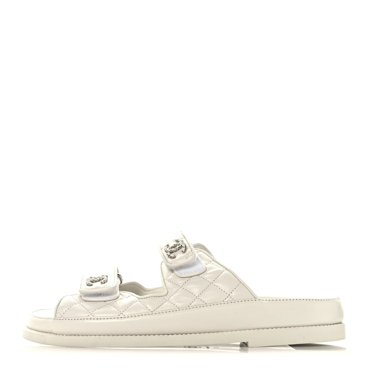 Chanel Lambskin Quilted Velcro Dad Chain CC Slide Sandals 39 White 1726015 | FASHIONPHILE (US)