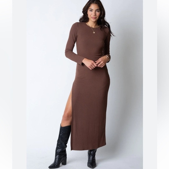 STILLWATER WIDE RIB MODAL LONG SLEEVE MAXI chocolate small | Poshmark