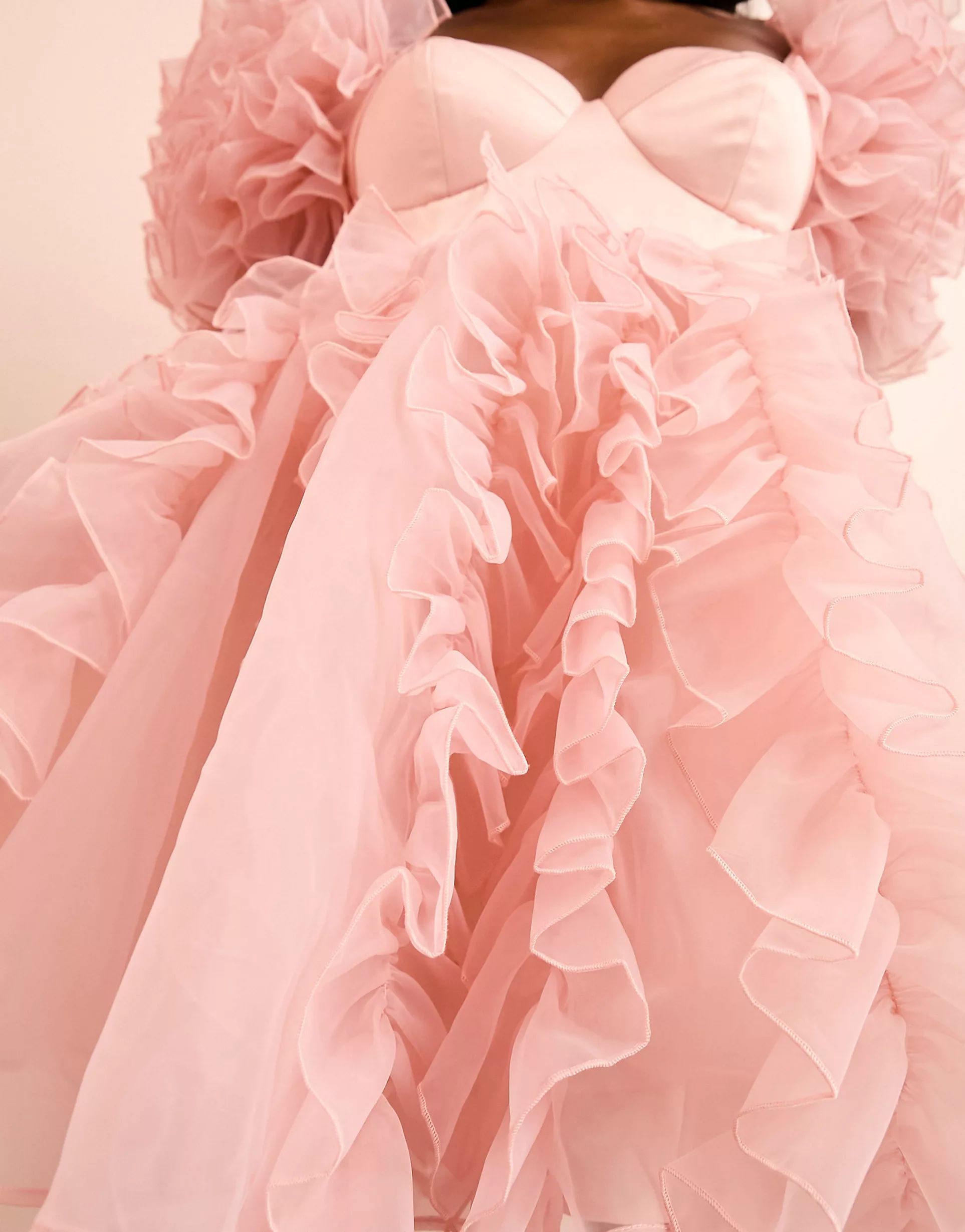 ASOS LUXE organza ruffle babydoll mini dress in light pink | ASOS (Global)
