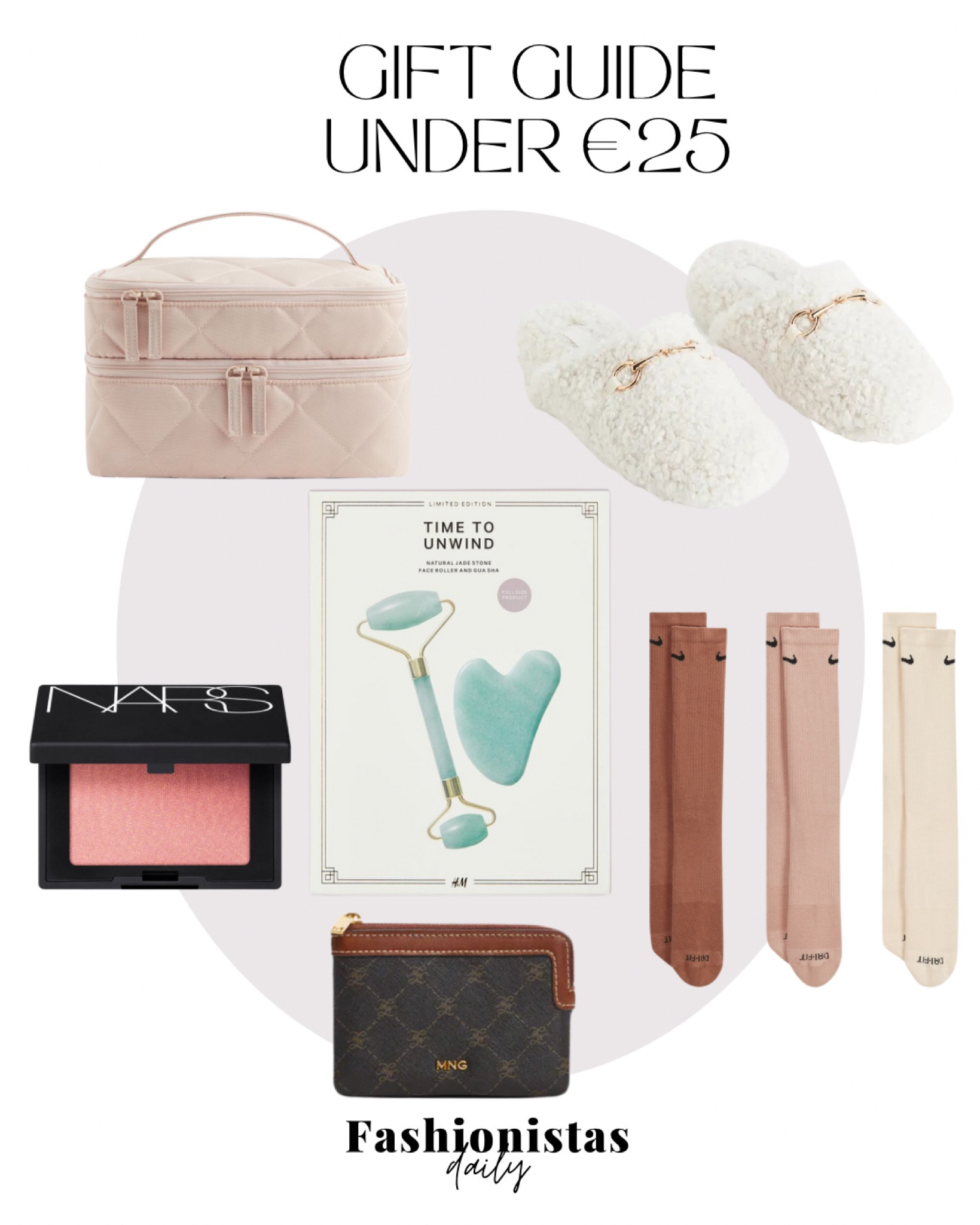 Gift Guides under €25

gift ideas, gift ideas for her, H&M, NARS, blush palette, jade roller, Guada, beauty lovers, home slippers, Nike socks pack, wallet, Mango, travel bag, Nederland.

#LTKfindsunder50 #LTKeurope #LTKGiftGuide