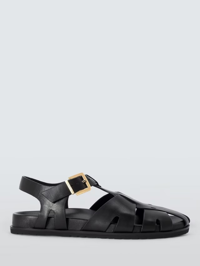 John LewisLucille Leather Casual Footbed Fisherman Sandals, Black | John Lewis (UK)