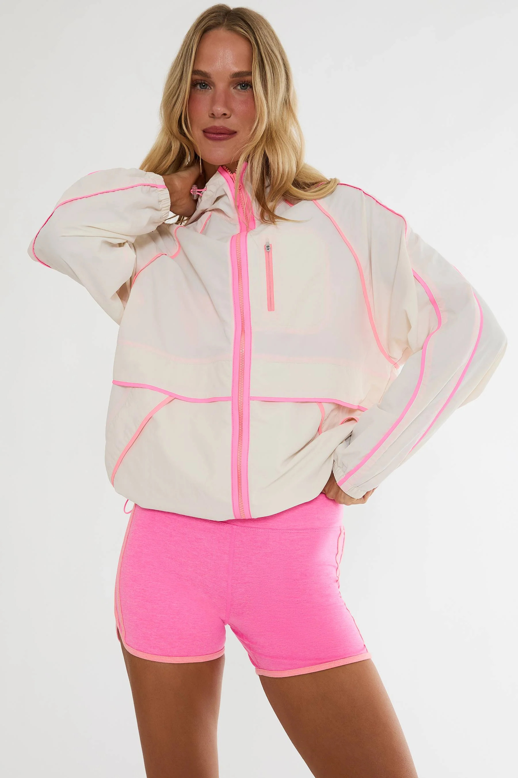Mel Jacket Shoreline Colorblock | Off White Zip Up Wind Breaker Jacket | Beach Riot | Beach Riot