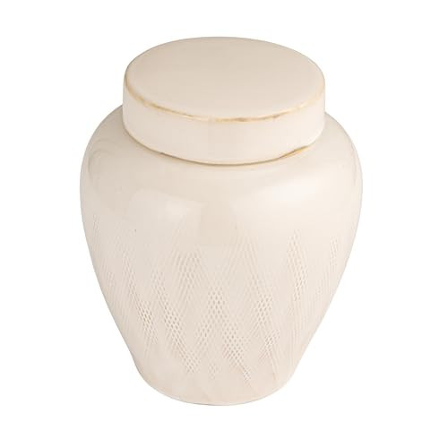 Creative Co-Op Decorative Debossed Stoneware Ginger Jar with Pattern, Lid and Reactive Glaze, White | Amazon (US)