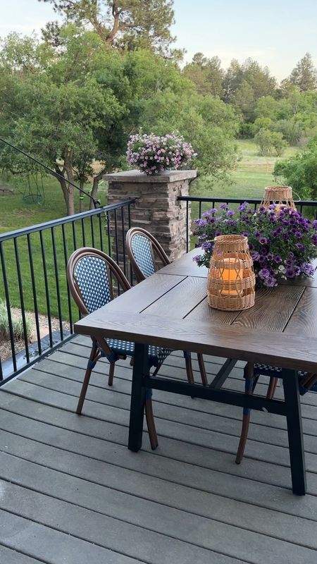 This outdoor dining table is from Walmart! Looks like wood but it’s actually steel. @walmart 
#walmartpartner 

#LTKSaleAlert #LTKHome #LTKFindsUnder100
