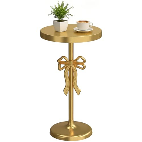 Gold Drink Table, Metal Martini Side Table - 11.9" x21.7'', Gold Small Accent Table with Bow Deco... | Amazon (US)