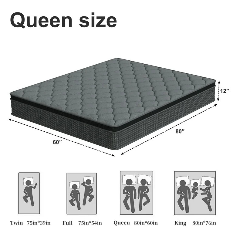 Mocangtu 12" Queen Hybrid Mattress in a Box, Gel Memory Foam with Individually Wrapped Pocket Coi... | Walmart (US)