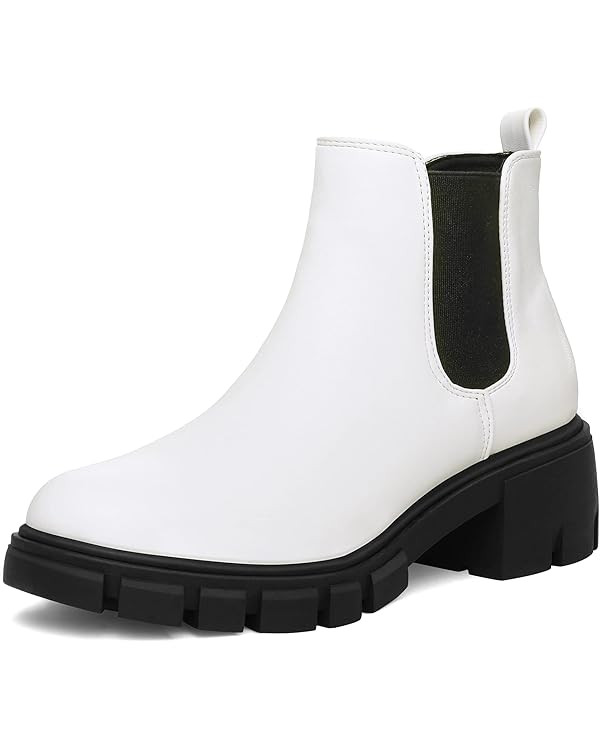 mysoft Women's Platform Chelsea Boots Lug Sole Slip On Chunky Block Heel Ankle Booties | Amazon (US)