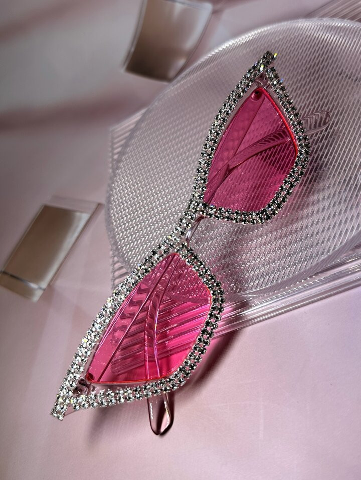 1pc Ladies' Rhinestone And Crystal Decorated Pink Frame Y2k Luxurious Festival Party Decoration L... | SHEIN