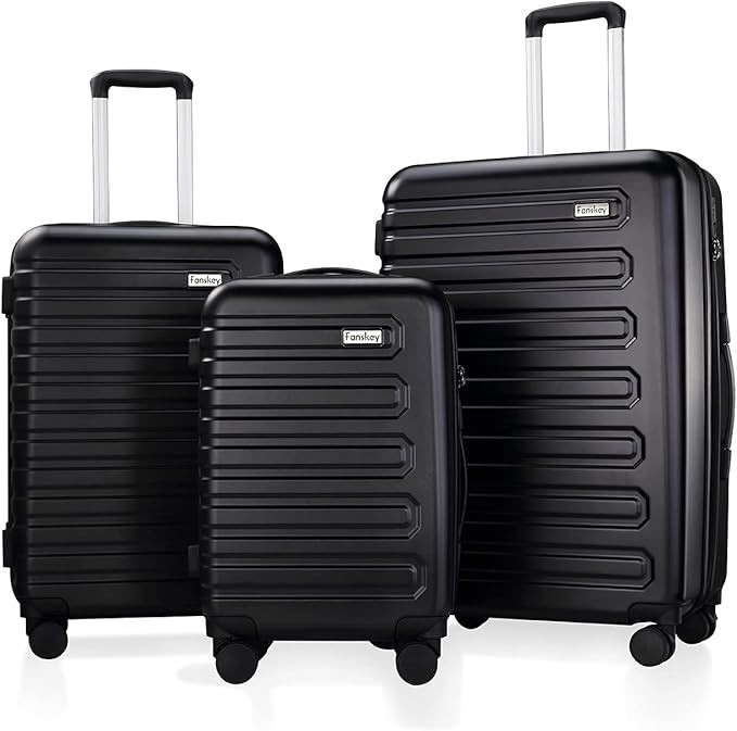 Fanskey Luggage, 3 Piece Set Suitcase with Spinner wheels, Hardshell, Lightweight, TSA Lock (Blac... | Amazon (US)