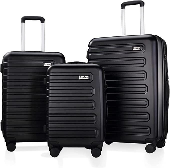 Fanskey Luggage, 3 Piece Set Suitcase with Spinner wheels, Hardshell, Lightweight, TSA Lock (Blac... | Amazon (US)
