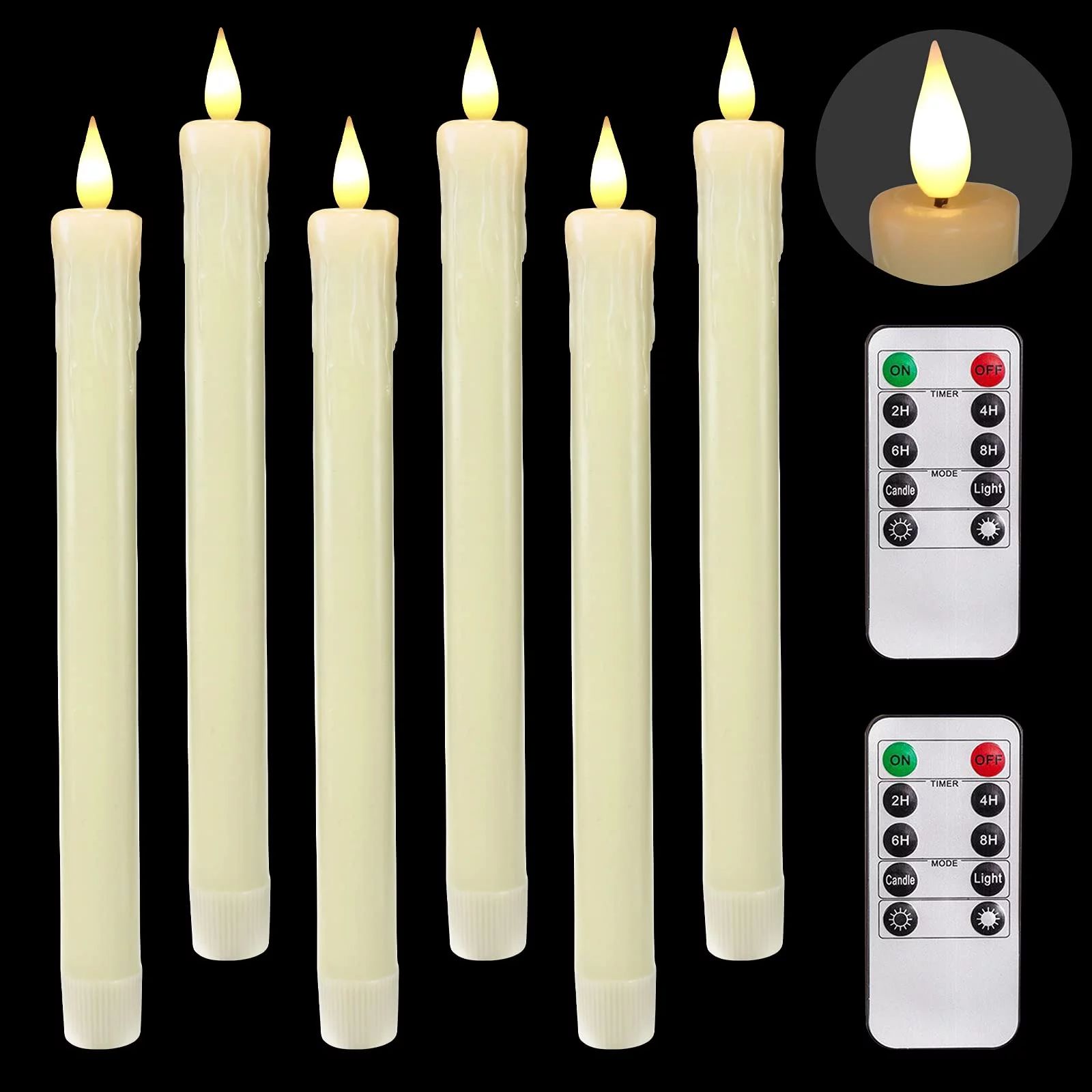 Homemory Real Wax LED Flameless Taper Candles with Timer, 9.6 inches Ivory Flameless Candlesticks... | Walmart (US)