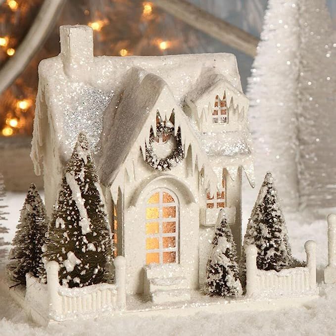 Bethany Lowe Christmas Village Large White Ivory House Cottage Single Roof | Amazon (US)