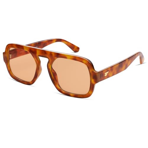 VANLINKER Retro Square Aviator Sunglasses for Women Men 70s Vintage Style Trendy Flat Top Rectang... | Amazon (US)
