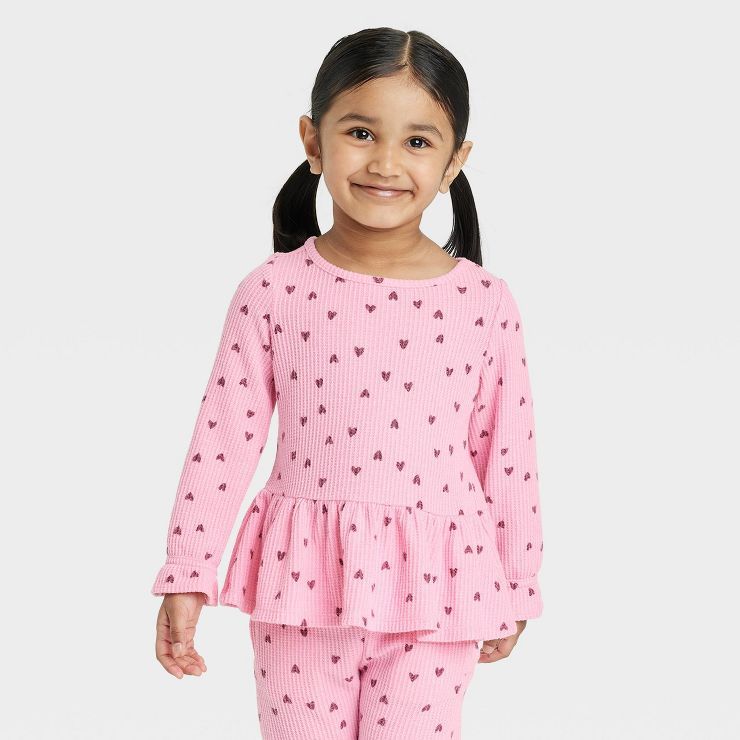 Toddler Girls' Hearts Waffle Long Sleeve Top - Cat & Jack™ Pink | Target