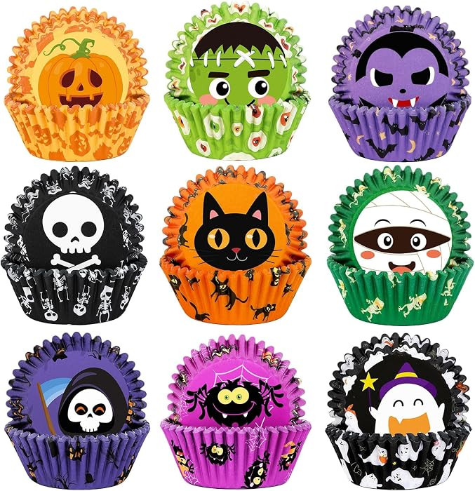 SANNIX 450pcs Halloween Cupcake Liners, Ghost Pumpkin Spider Baking Cups | Amazon (US)