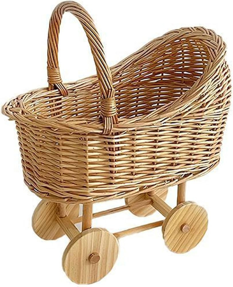 Handmade Wicker Flower Basket Woven Rattan Pushcart Planter Small Stroller Design Fruit Gift Box ... | Amazon (US)