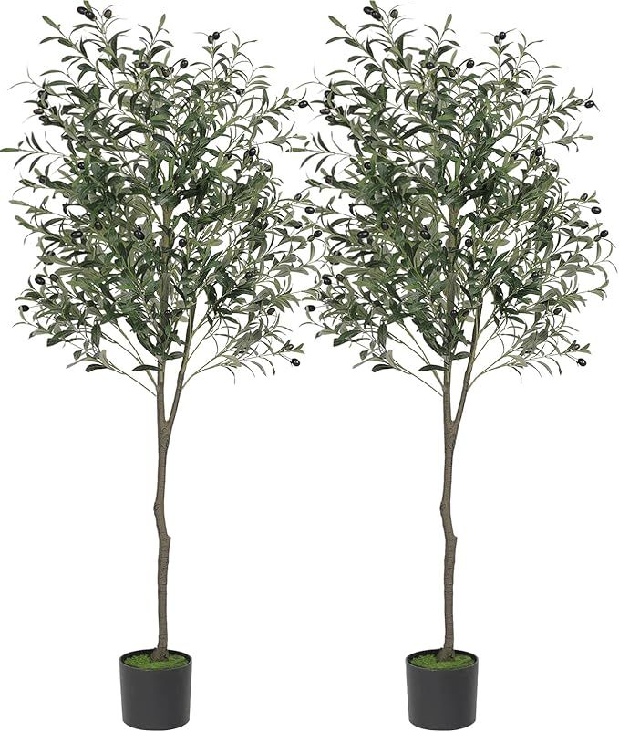 VIAGDO Artificial Olive Tree 6ft(70in) Tall Fake Potted Olive Silk Tree with Planter Large Faux O... | Amazon (US)