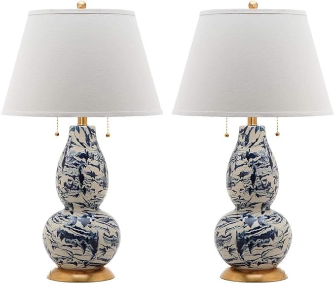Safavieh Lighting Collection Color Swirls Glass Navy and White Table Lamp, Set of 2 | Amazon (US)