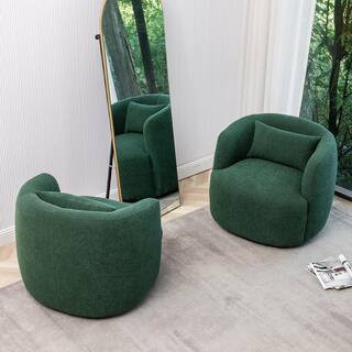 Green Boucle Polyester Upholstered Swivel Armchair (Set of 2) | The Home Depot