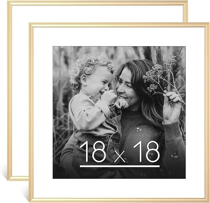 18x18 Picture Frame Gold, Display Pictures 14x14 with Mat or 18x18 Without Mat, 18x18 Frame Squar... | Amazon (US)