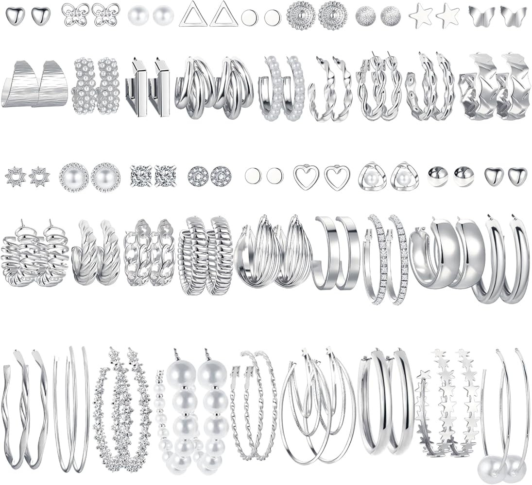 44 Pairs Gold Hoop Earrings Set for Women Multipack, Fashion Dangle Heart Statement Pearl Earring... | Amazon (CA)