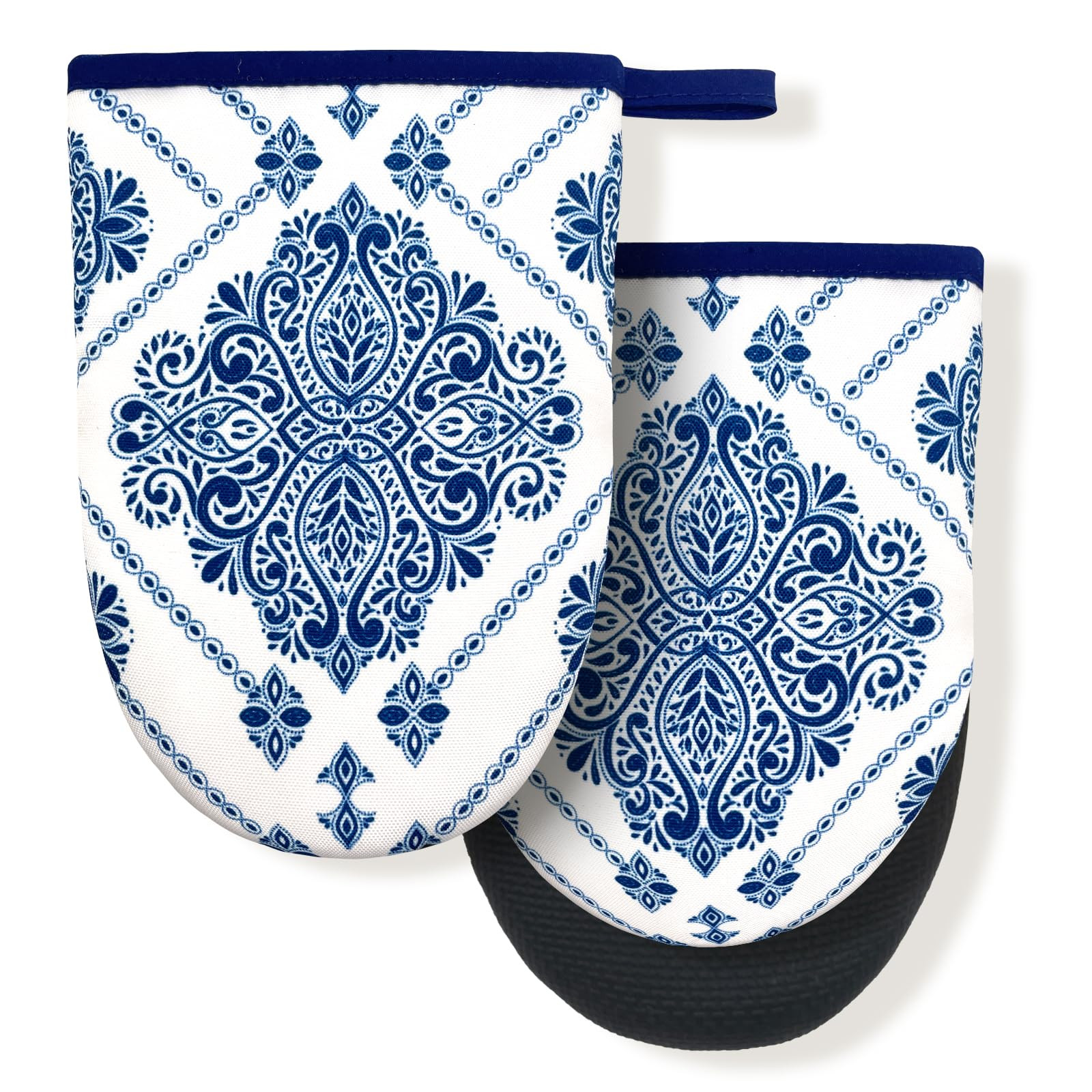 Vintage Navy Blue Floral Boho White Mini Silicone Oven Mitts, Heat Slip Resistant Kitchen Gloves ... | Amazon (US)
