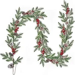 Artiflr 6 Feet Artificial Christmas Pine Garland with Red Berry Branch Pine Cone Spruce Cypress B... | Amazon (US)