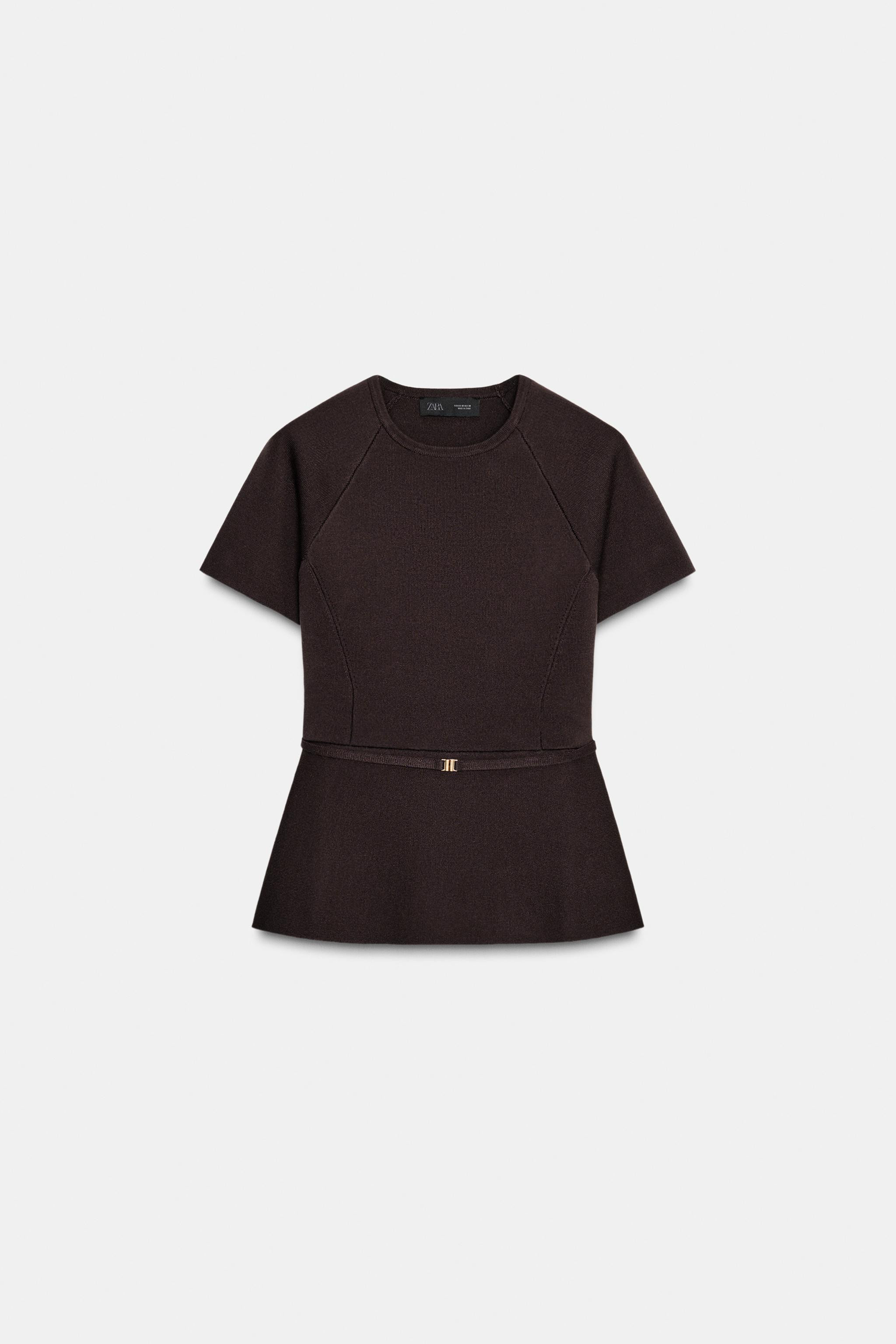 KNIT PEPLUM BELTED TOP | Zara US