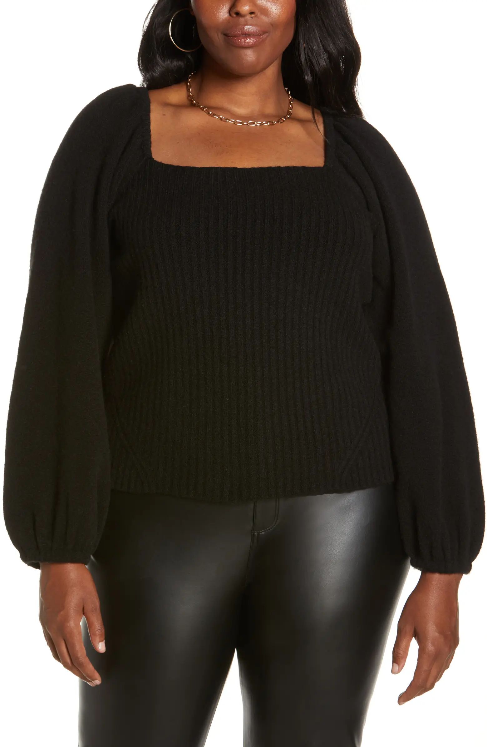 Halogen® Puff Sleeve Square Neck Sweater | Nordstrom | Nordstrom Canada