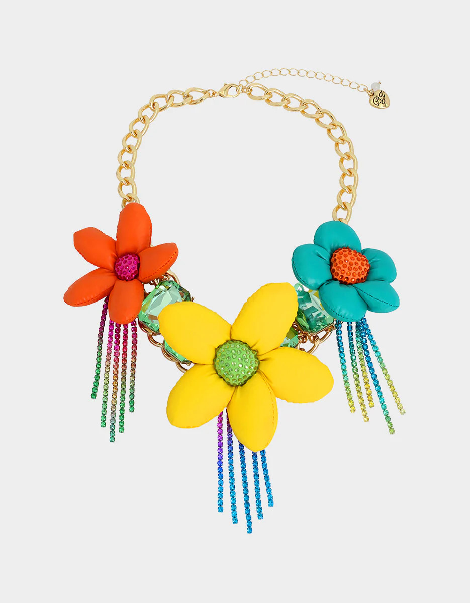 BETSEYS PUFFY FLOWER BIB NECKLACE MULTI | Betsey Johnson