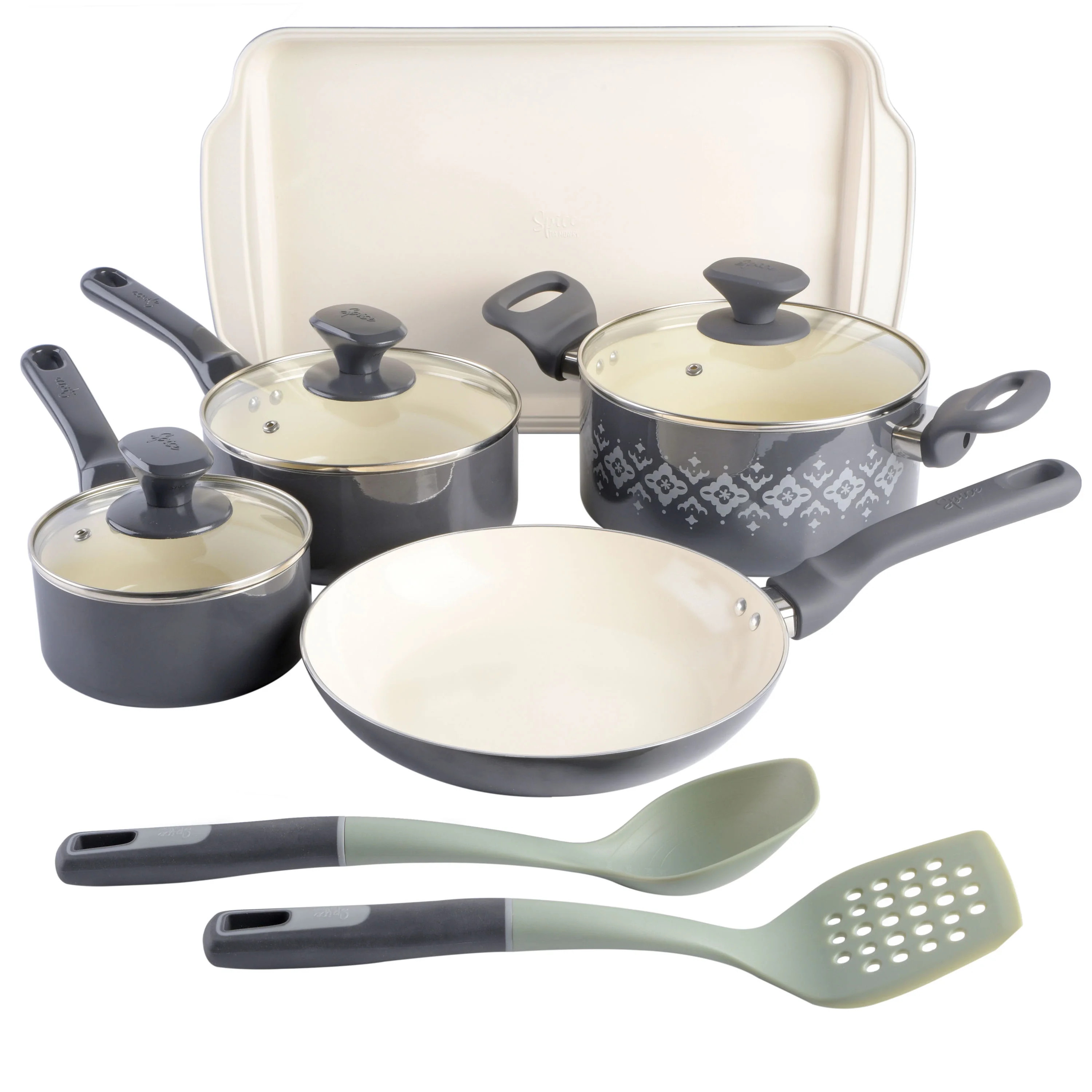 Spice by Tia Mowry - Nonstick Ceramic 10PC Charcoal Aluminum Cookware Set | Walmart (US)