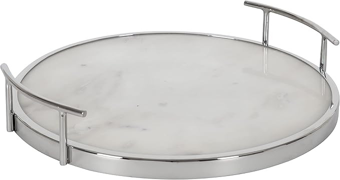 Kate and Laurel Marbury Modern Round Marble Tray; 14 Inch Diameter; Silver; Decorative White Marb... | Amazon (US)