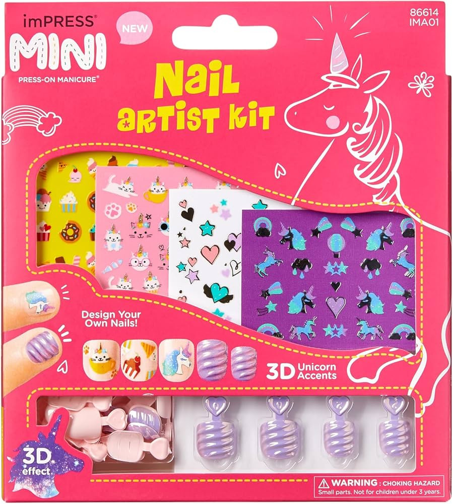 KISS imPRESS No Glue Mani Press On Nails, , 'Nail Artist Kit', Pink, Kids Size, Squoval Shape, In... | Amazon (US)