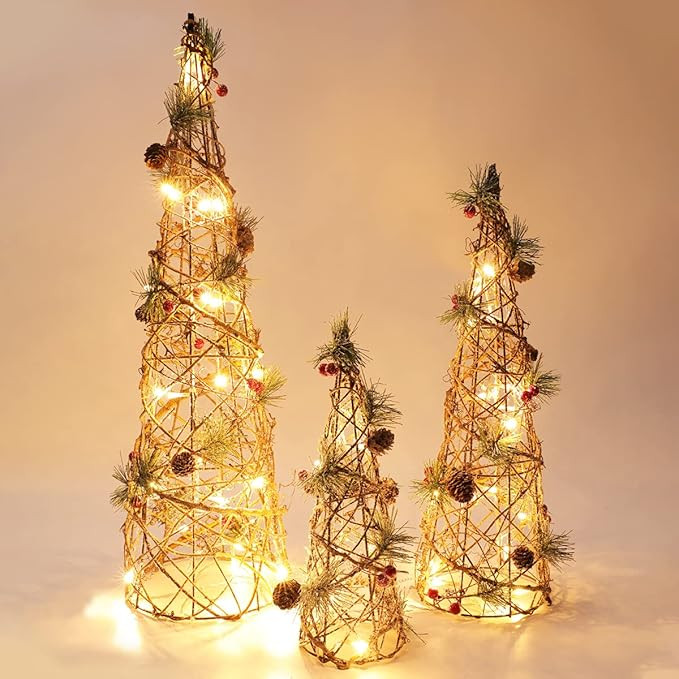 Shinowa 3 Packs Christmas Cone Tree Light, Battery Powered Christmas Tree with 48 LED Lights, 24 ... | Amazon (US)