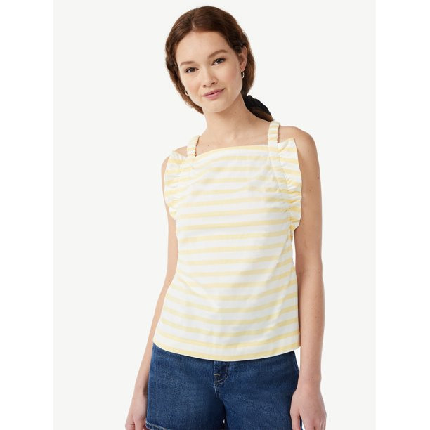 Free Assembly Women's Shirred Flounce Tank Top - Walmart.com | Walmart (US)