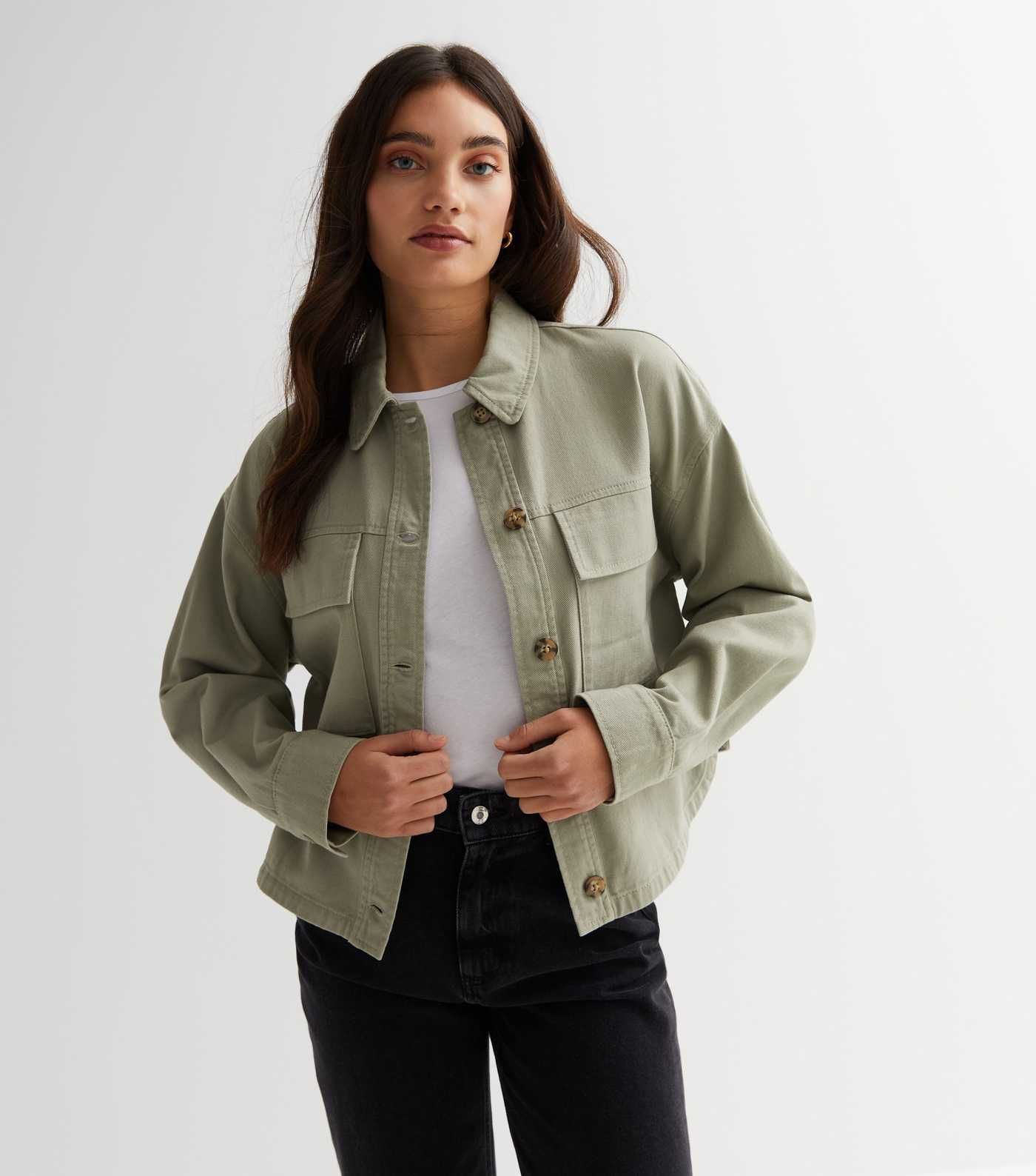 Olive Double Pocket Crop Shacket
						
						Add to Saved Items
						Remove from Saved Items | New Look (UK)