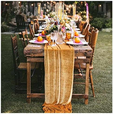 Gold Velvet Table Runner 10ft Extra Long Luxury Table Runner 29x120 inch Soft Dinner Table Runner fo | Amazon (US)