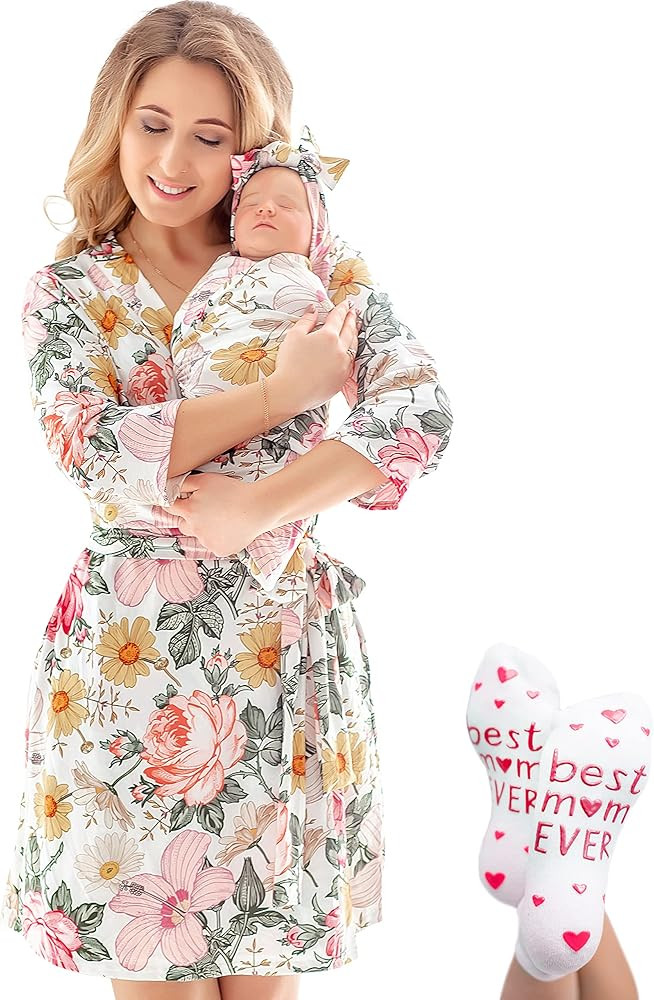 ECO BABY Mommy and Me Robe and Swaddle Set | Maternity Robe and Matching Baby Set for Girl, Boy |... | Amazon (US)