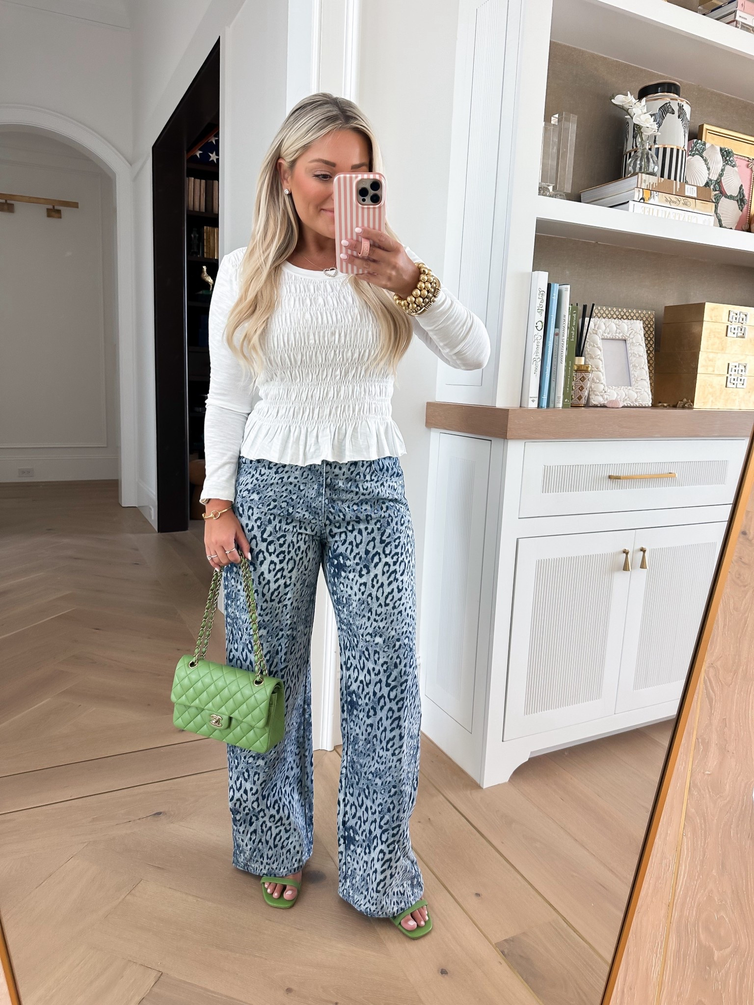 Obsessed with these leopard jeans! 
Wearing size small top / small jeans (2/4). Size up if between sizes! Use code WHITNEY for 40% off Pink Lily!

#LTKFindsUnder50 #LTKSaleAlert #LTKWorkwear