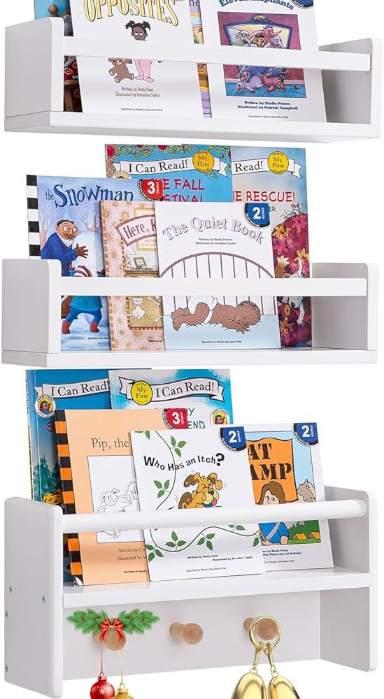 AZSKY Nursery Floating Book Shelves for Wall White 16 Inch Hanging Bookshelf for Kids Room Wall M... | Amazon (US)
