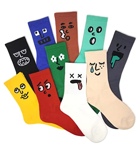 Meloday 10 PACK Crazy Funny Emotion Crew Socks Soft Cotton - 10 different fun designs and color p... | Amazon (US)