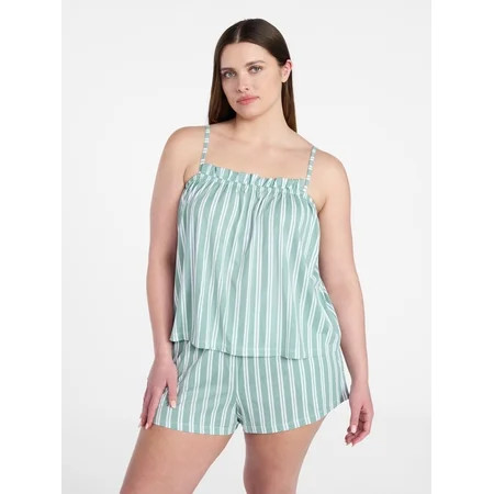 Joyspun Women's Cotton Ruffled Tank Top and Shorts Pajama Set, 2-Piece, Sizes XS-3X | Walmart (US)