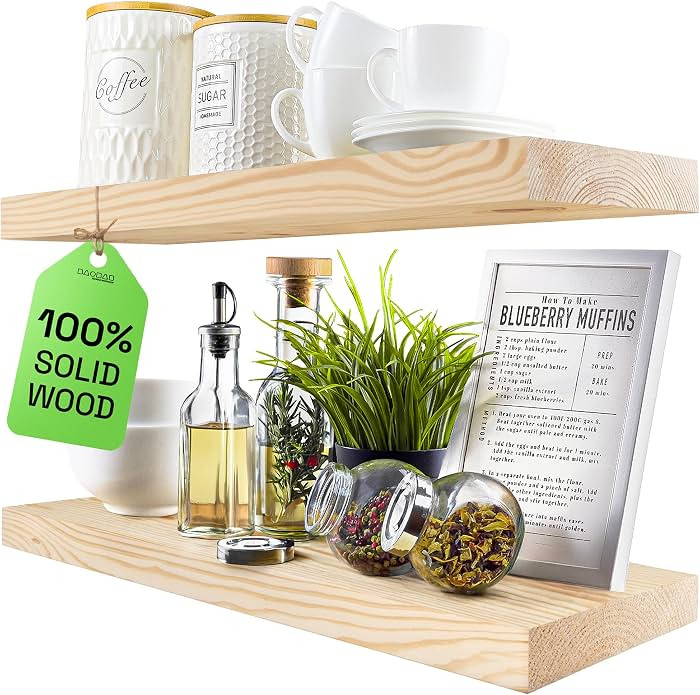 BAOBAB WORKSHOP Wood Floating Shelves for Bathroom Wall - Rustic Shelf 24 inch - Floating Wooden ... | Amazon (US)