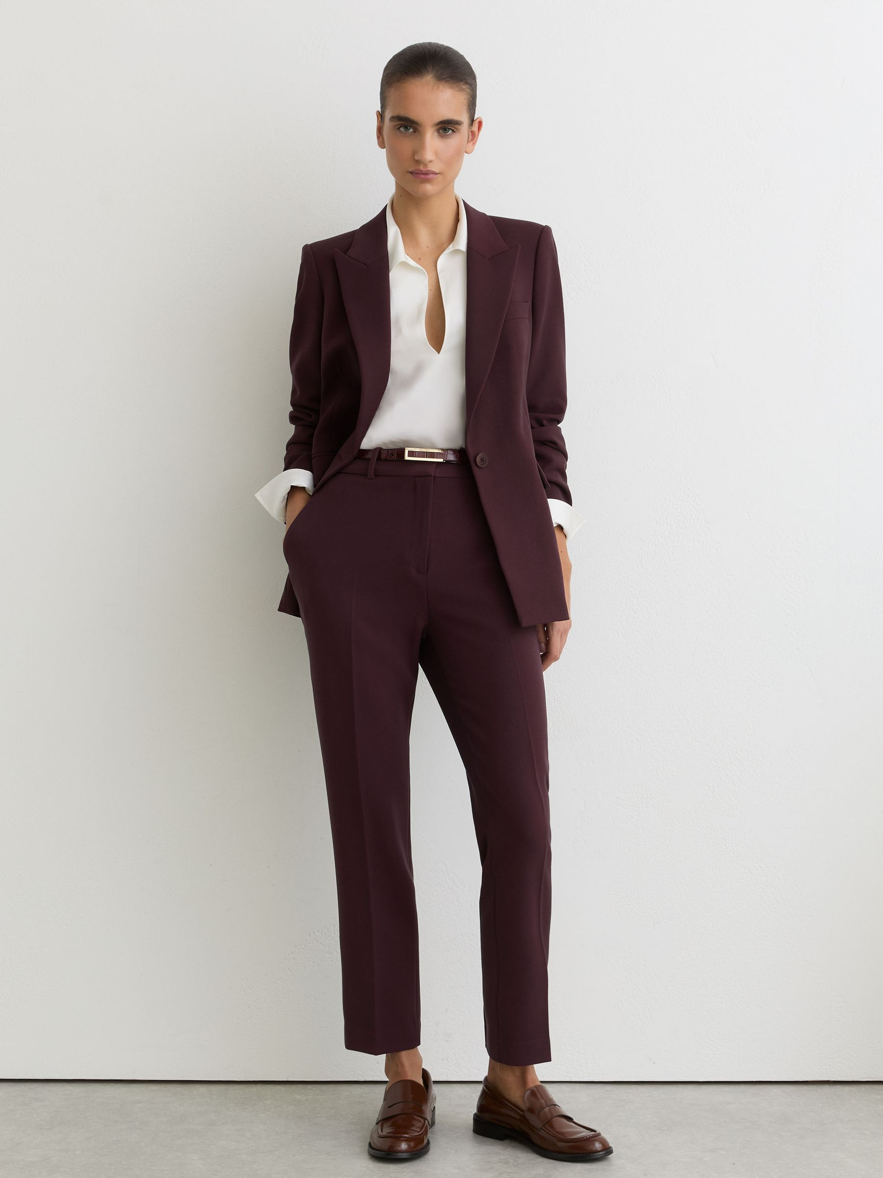 Tailored Single Breasted Suit Blazer in Berry | Reiss UK